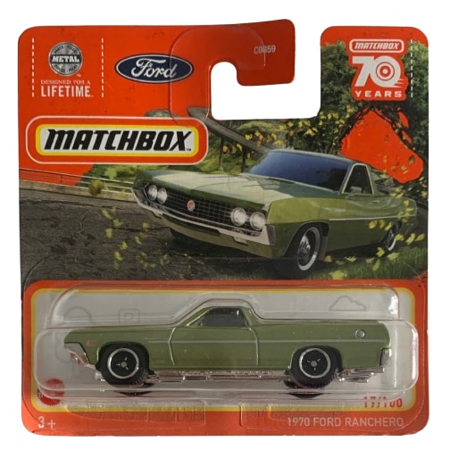 Masinuta metalica Matchbox 1970 Ford Ranchero, 2023, Editie aniversara 70 de ani, HLC54-LA10, 1:64, verde