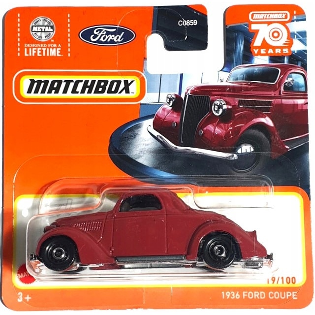 Masinuta metalica Matchbox, 1936 Ford Coupe, Editie aniversara 70 de ani, 2023, 1:64, visiniu