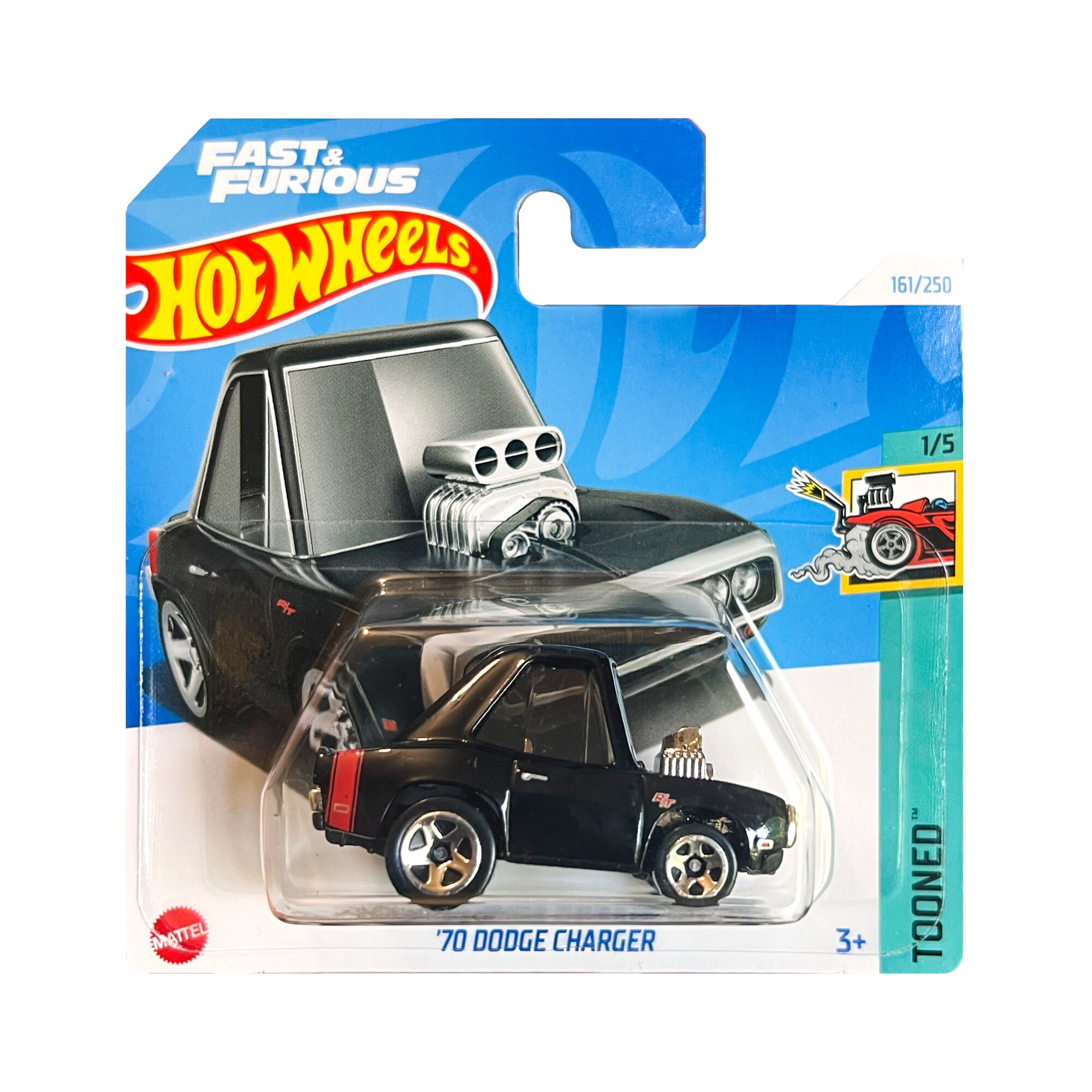 Masinuta metalica Hot Wheels, '70 Dodge Charger Tooned, 1:64, Negru si Rosu