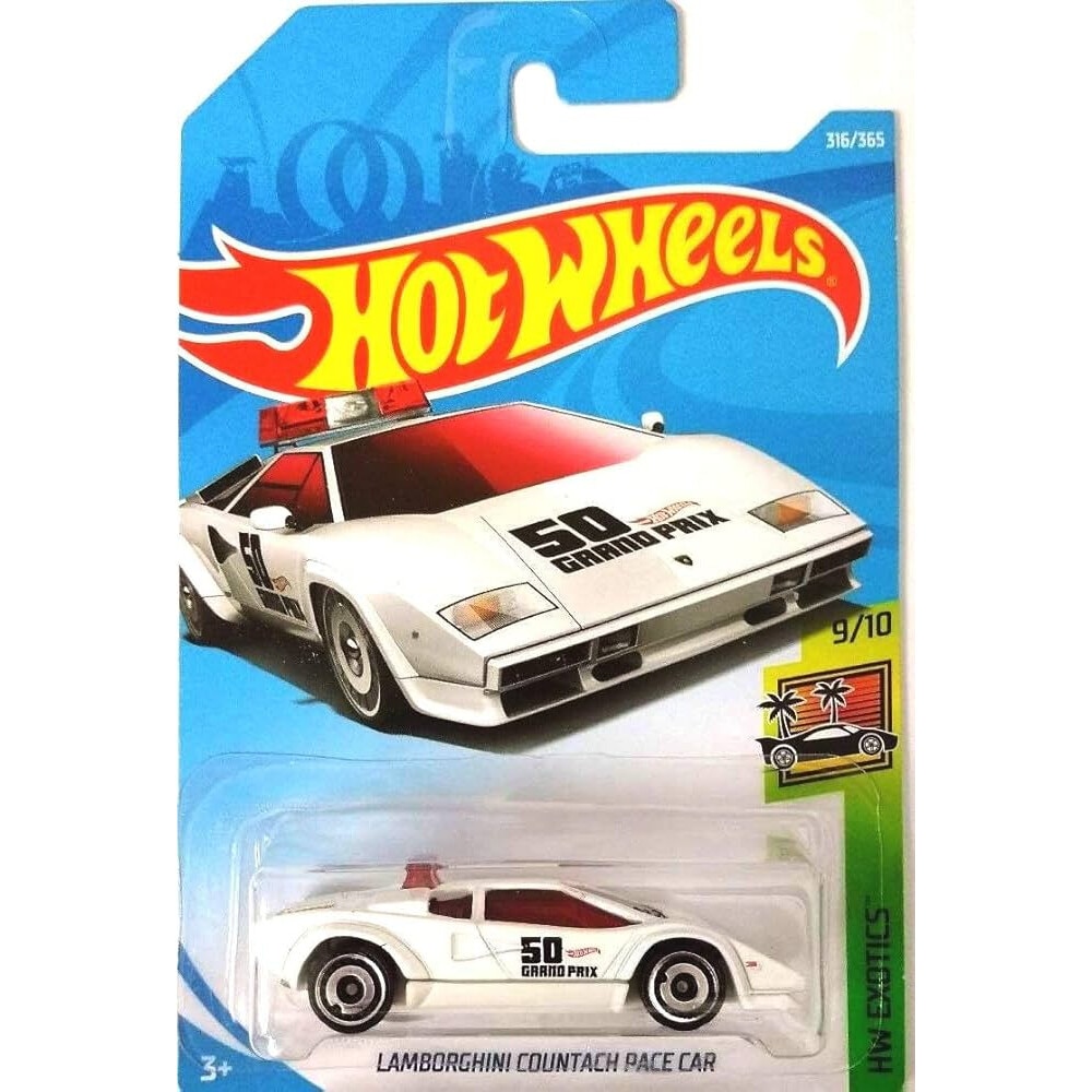 Masinuta metalica Hot Wheels, Lamborghini Countach Pace Car, Colectia 2018, 1:64, Alb