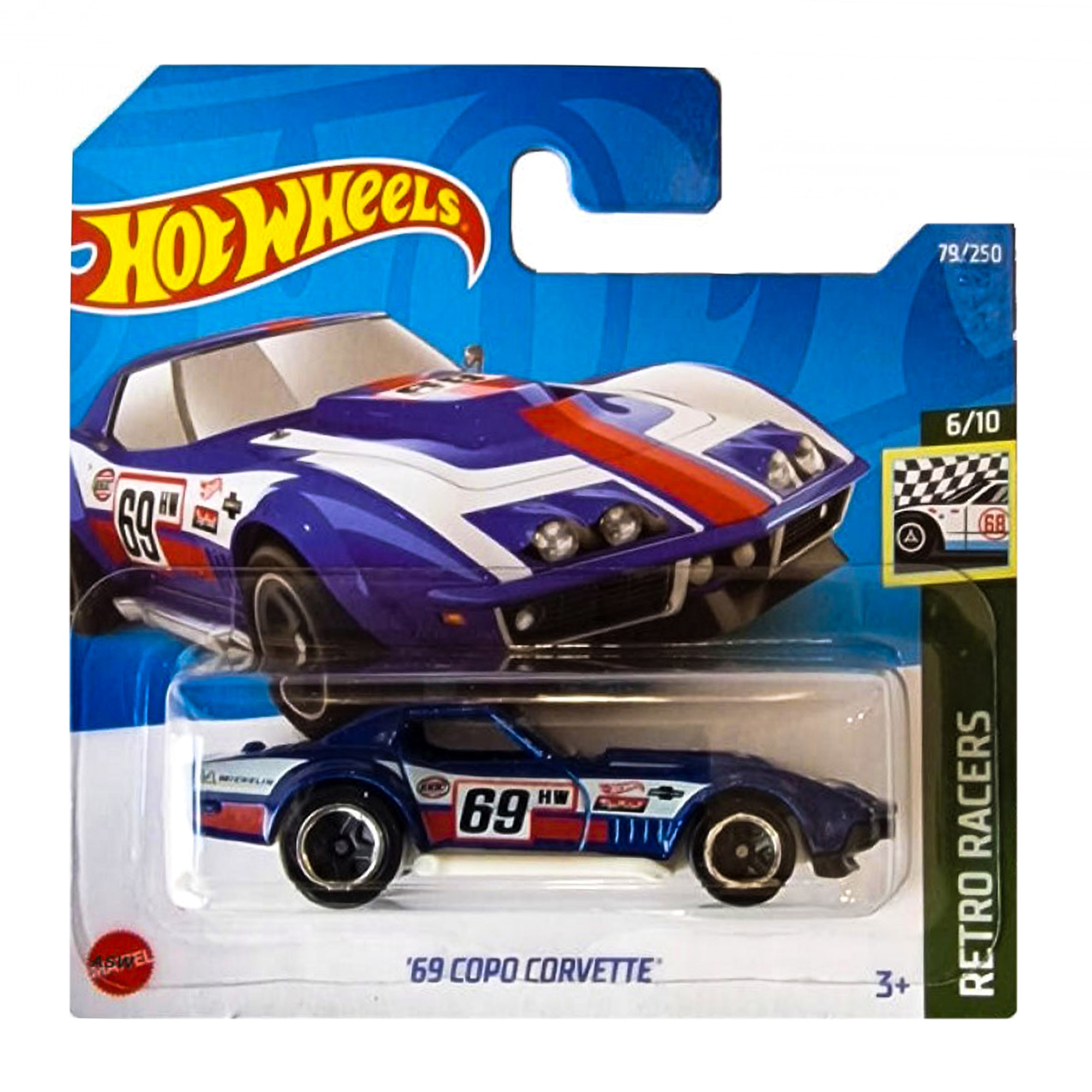Macheta Metalica Hot Wheels, 69 Copo Corvette, Albastru, Colectia 2022 1:64