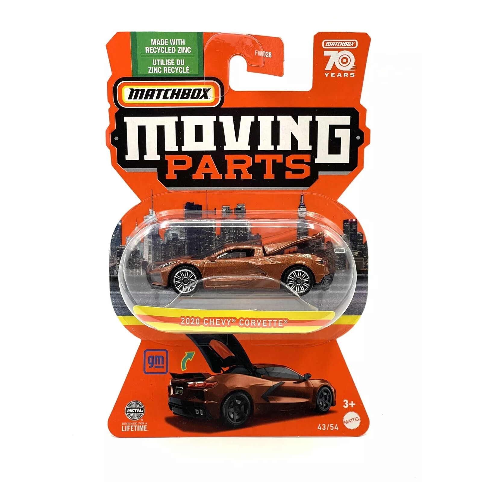 Masinuta metalica Matchbox, 2020 Chevy Corvette, Moving Parts, 1:64, Portocaliu