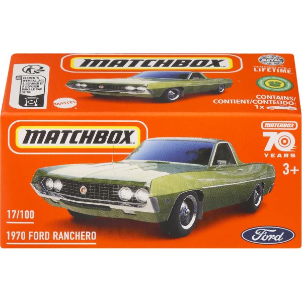 Masinuta metalica Matchbox 1970 Ford Ranchero, Editie Aniversara 70 ani, 1:64, Verde