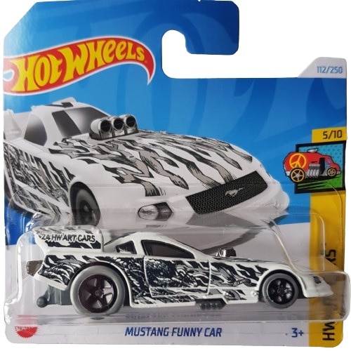 Masinuta Hot Wheels Mustang Funny Car, alb-negru, 1:64