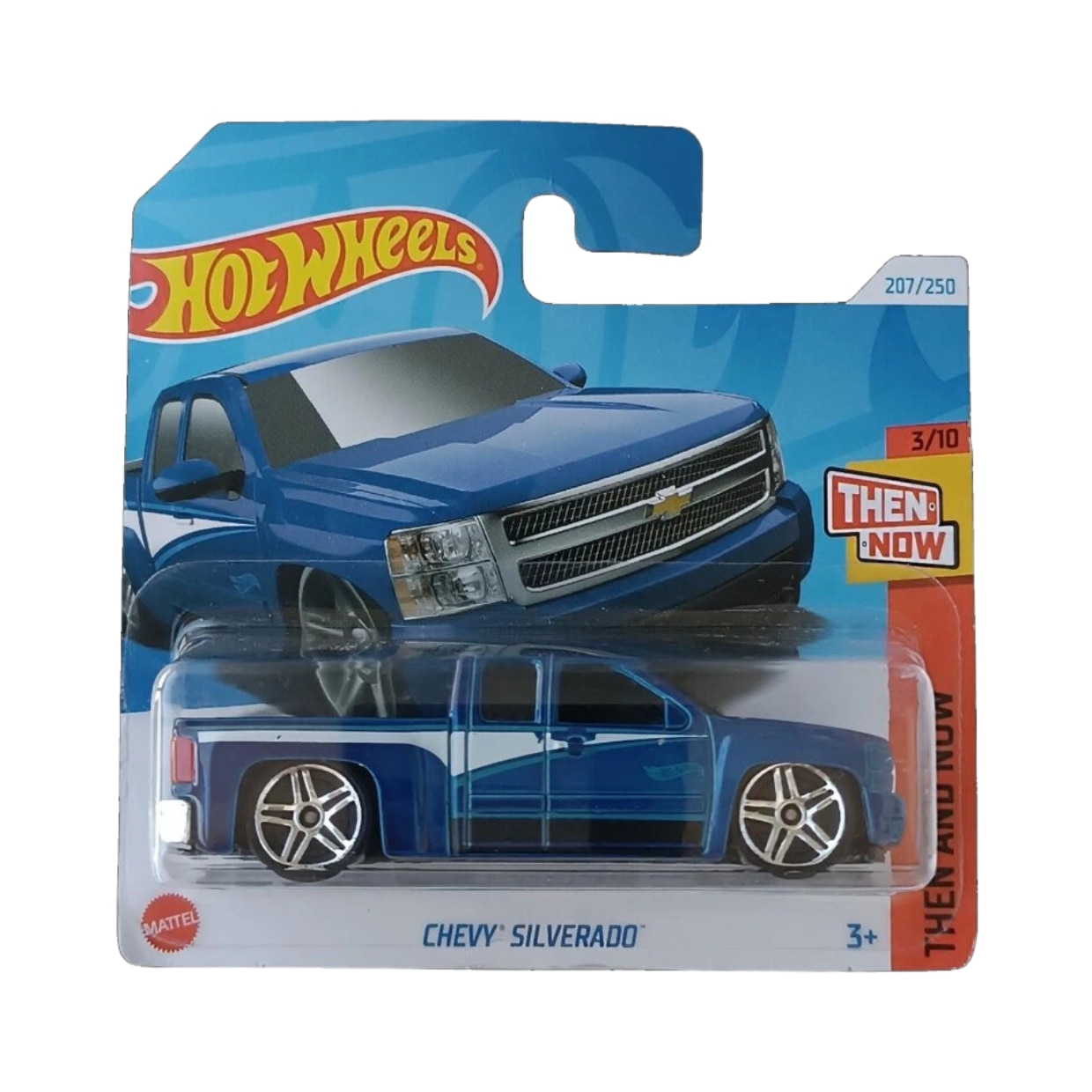 Masinuta Metalica Hot Wheels, Chevy Silverado, Colectia Then and Now - Editia 2024, Albastru, 1:64