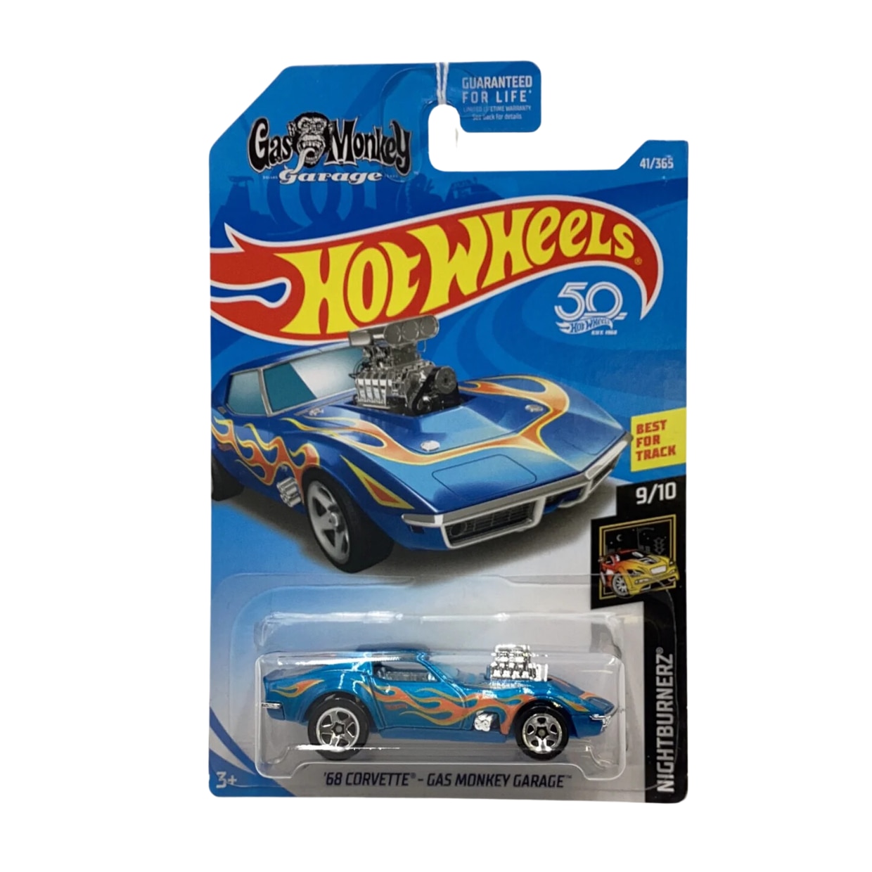 Masinuta Metalica Hot Wheels, 68 Corvette - Gas Monkey Garage, Colectia Nightburnerz - Editia 2018, Albastru, 1:64