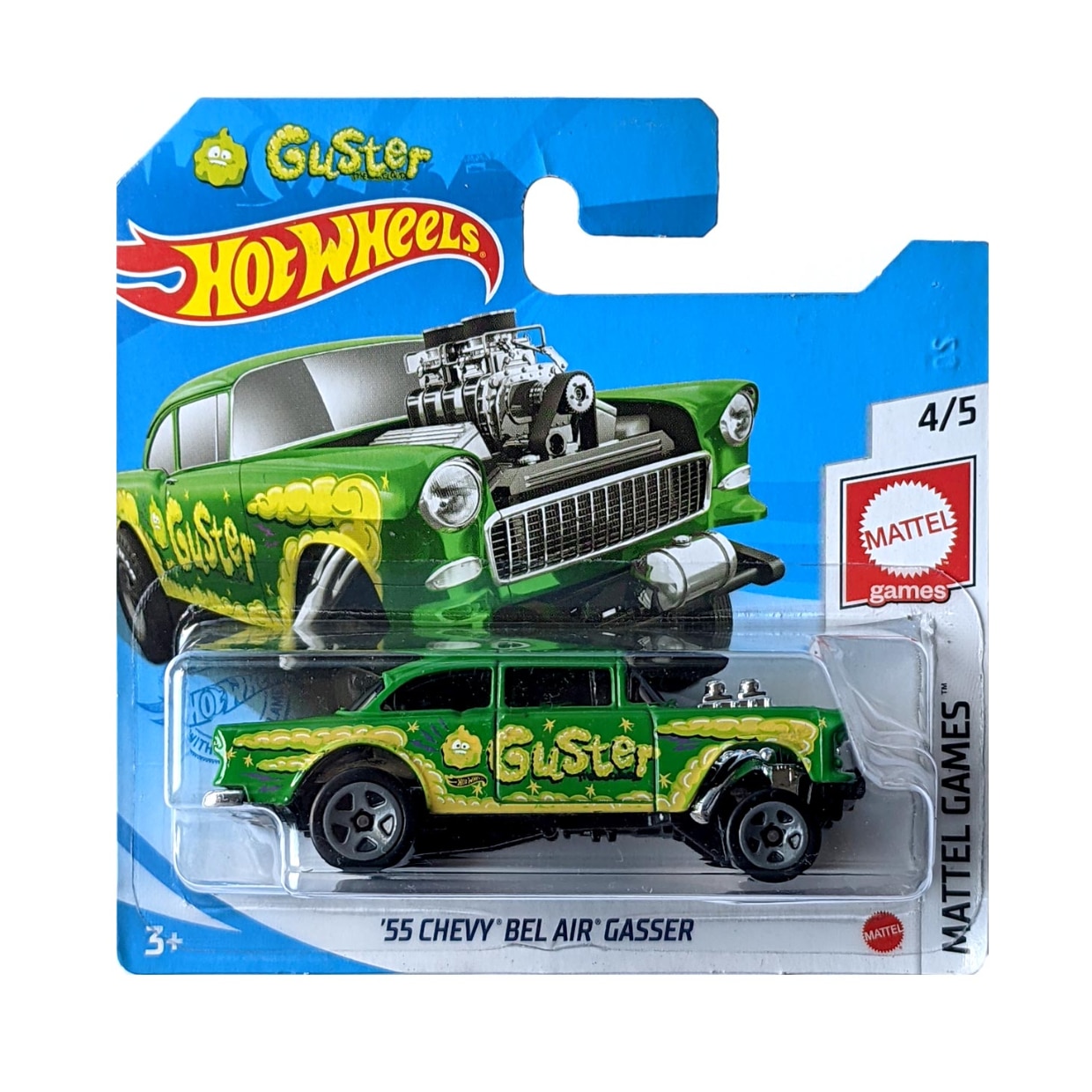 Masinuta Metalica Hot Wheels, 55 Chevy Bel Air Gasser, Colectia Mattel Games - Editia 2021, Verde, 1:64