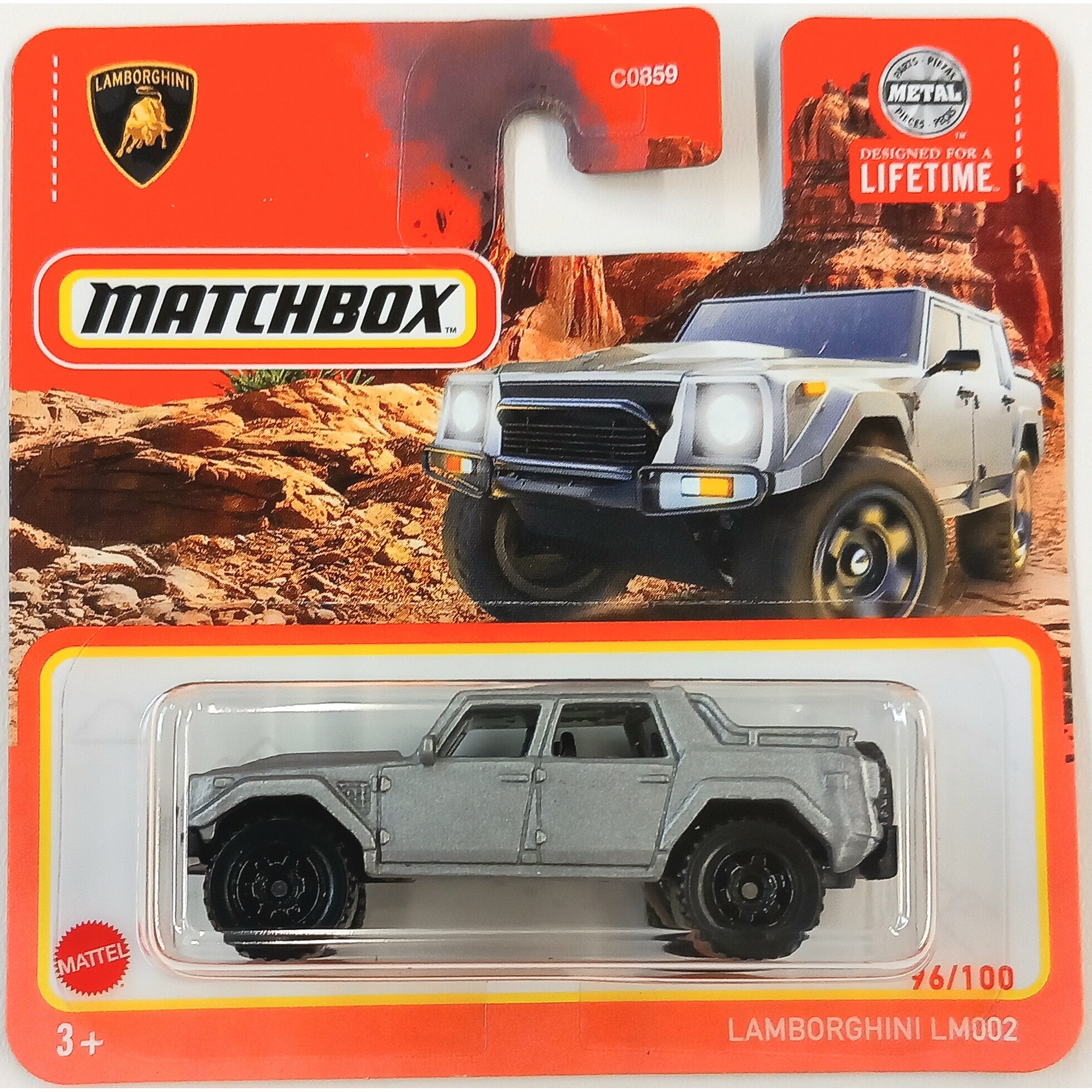 Masinuta metalica Matchbox, Lamborghini LM002, nr 96/100, Editie 2024, HVP22, argintiu, 7cm