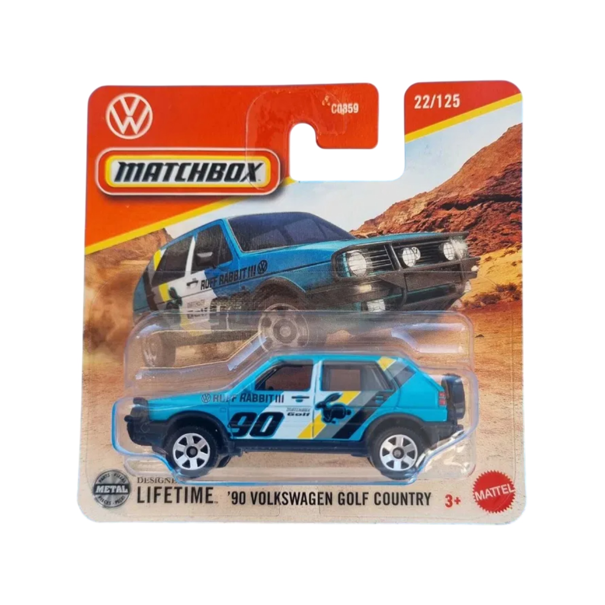 Masinuta Matchbox 90' Volkswagen Golf Country, albastru, scara 1:64 - model 2025