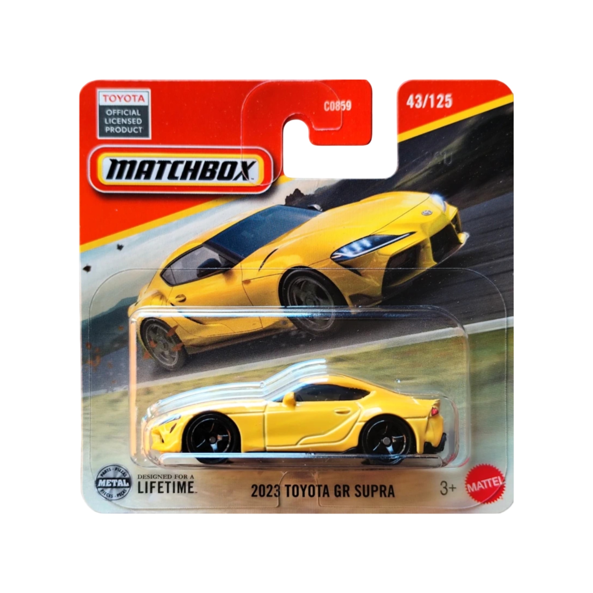 Masinuta Matchbox Toyota GT Supra 2023, metal, galben, scara 1:64, model 2025