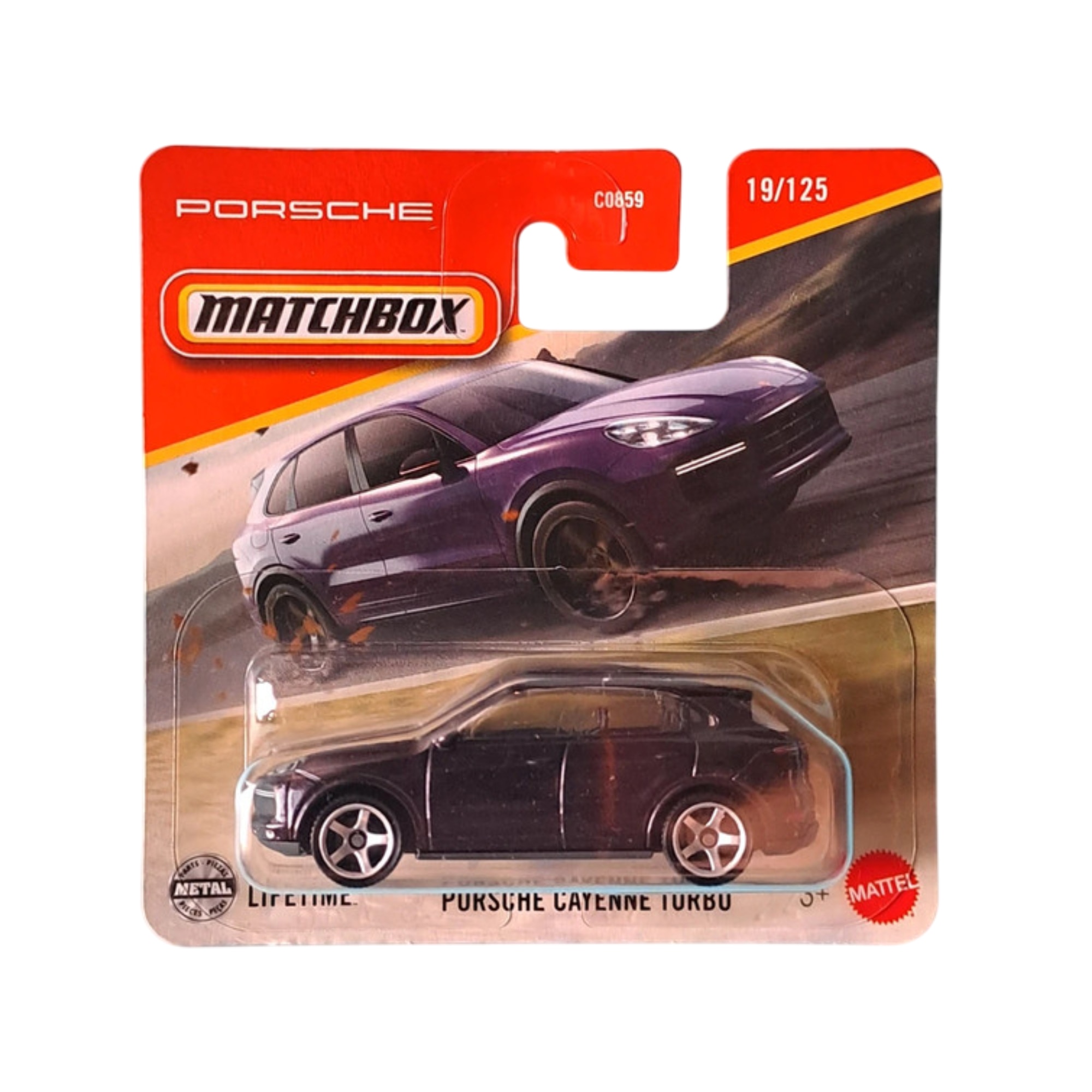 Masinuta Matchbox Porsche Cayenne Turbo, metal, mov, scara 1:64, model 2025