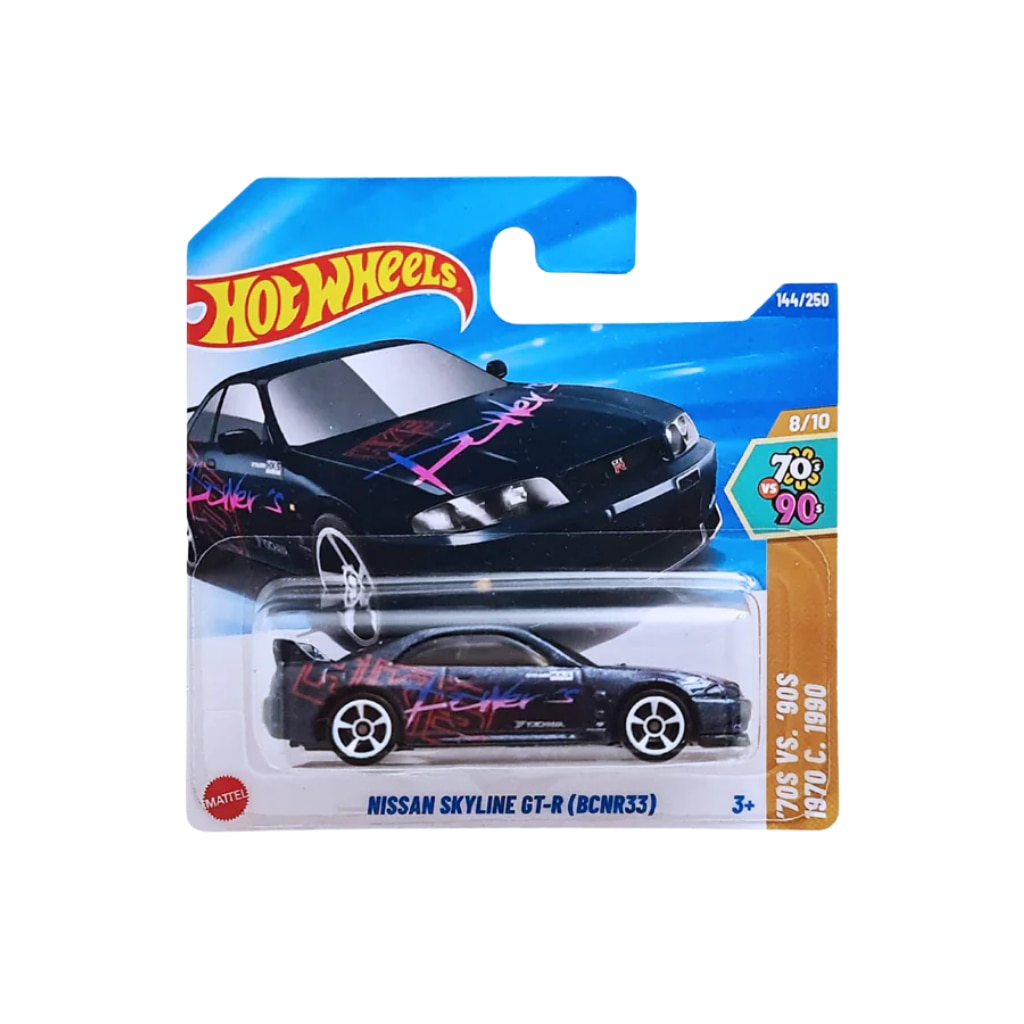 Masinuta Hot Wheels Nissan Skyline GT-R (BCNR33), Colectia 70s vs 90s 2025, Albastru, 1:64