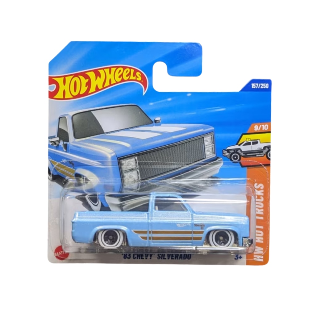 Masinuta Hot Wheels 83 Chevy Silverado, Colectia HW Hot Trucks 2025, Albastru, 1:64