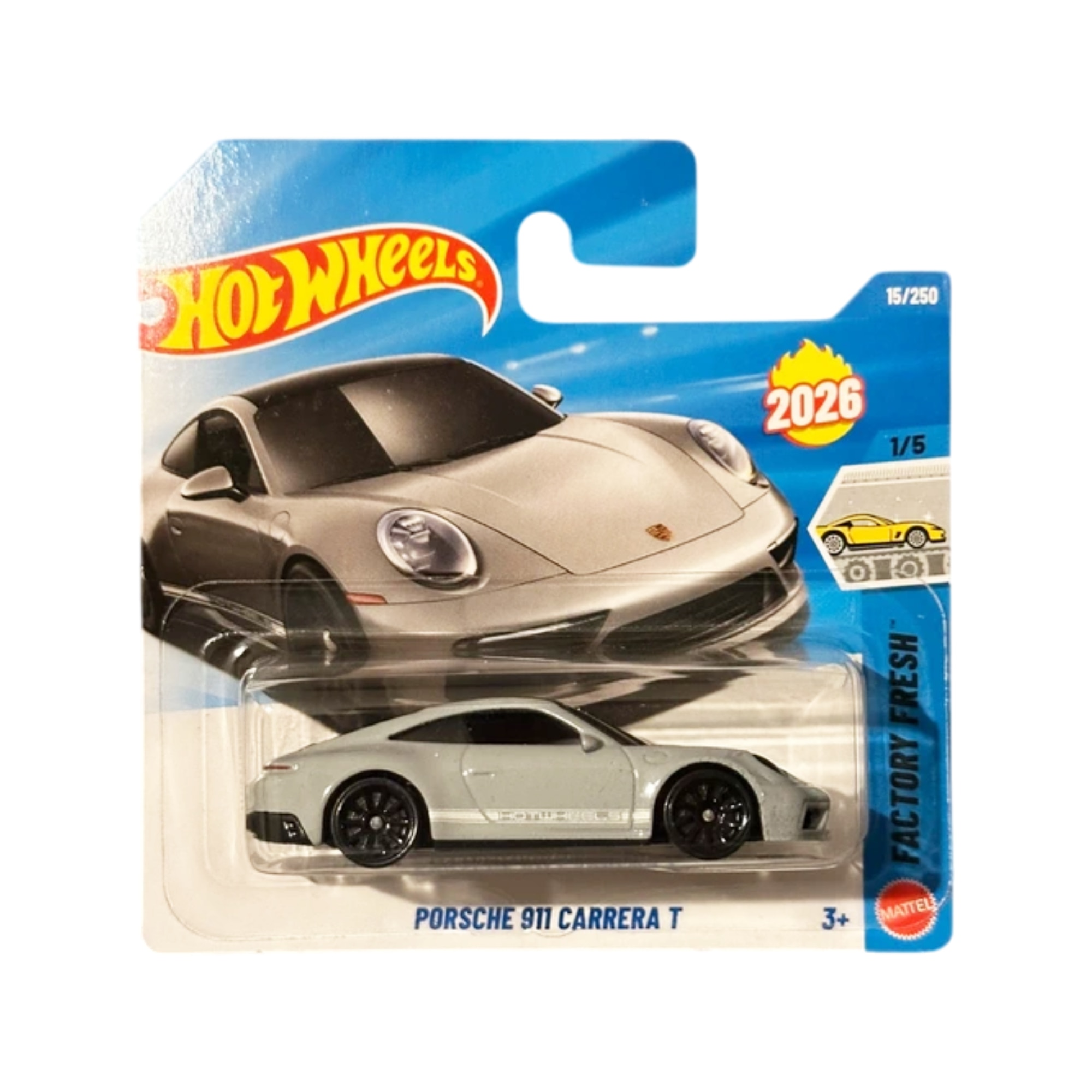 Masinuta Hot Wheels Porsche 911 Carrera T, gri, scara 1:64, model 2026
