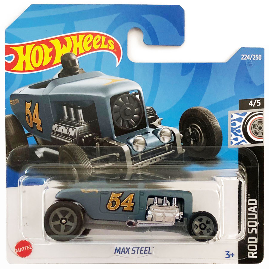 Masinuta Metalica Hot Wheels, Max Steel Hot Rod, Bleumarin, 1:64