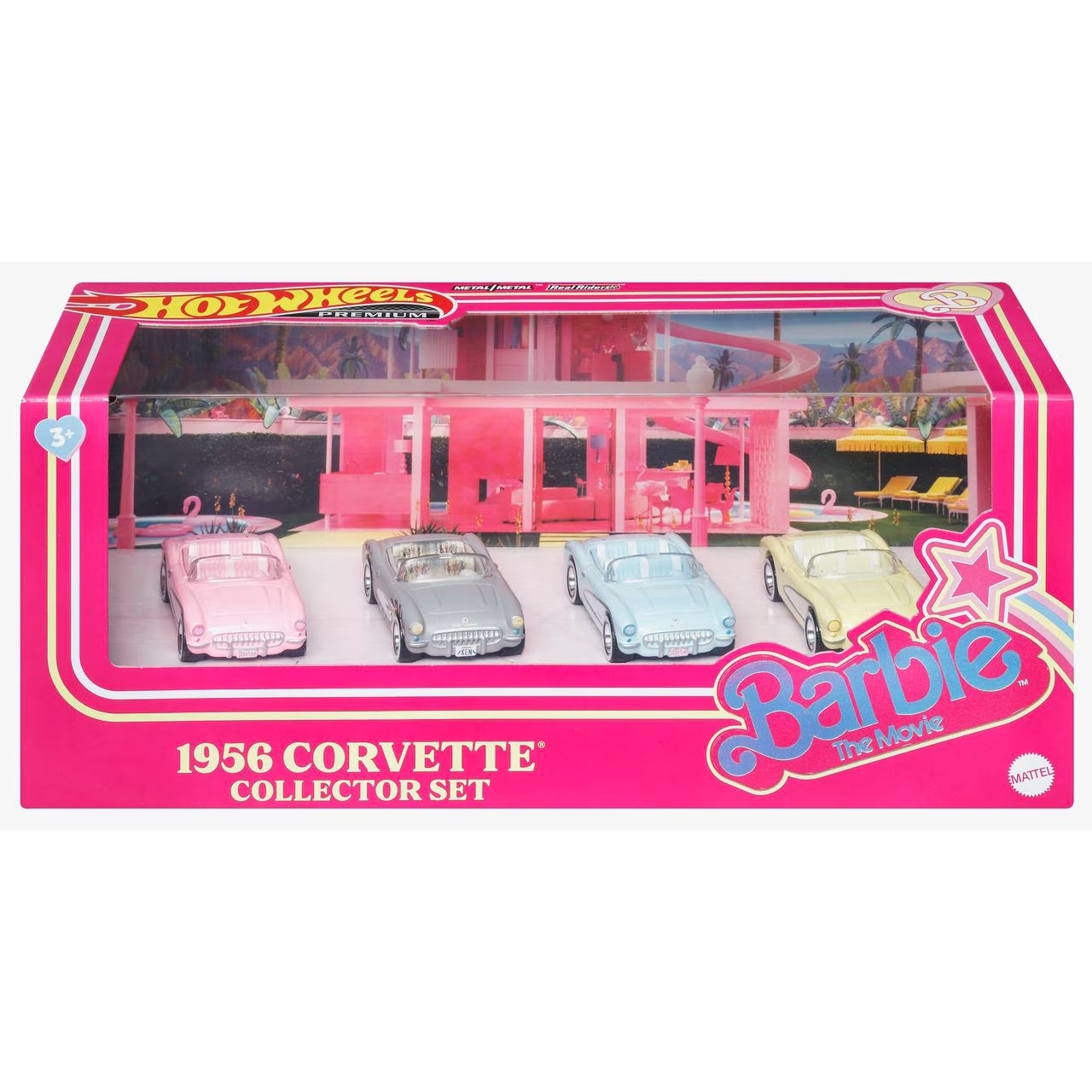 Set 4 Masinute Metalice Hot Wheels 1956 Corvette, Barbie The Movie, Premium, Collector Set, Multicolor, 1:64