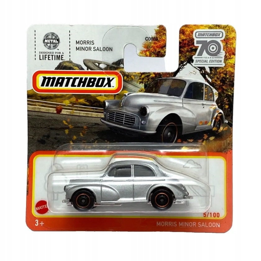 Masinuta metalica Matchbox, Morris Minor Saloon, Editie Aniversara 70 de ani, 2023, 1:64, gri