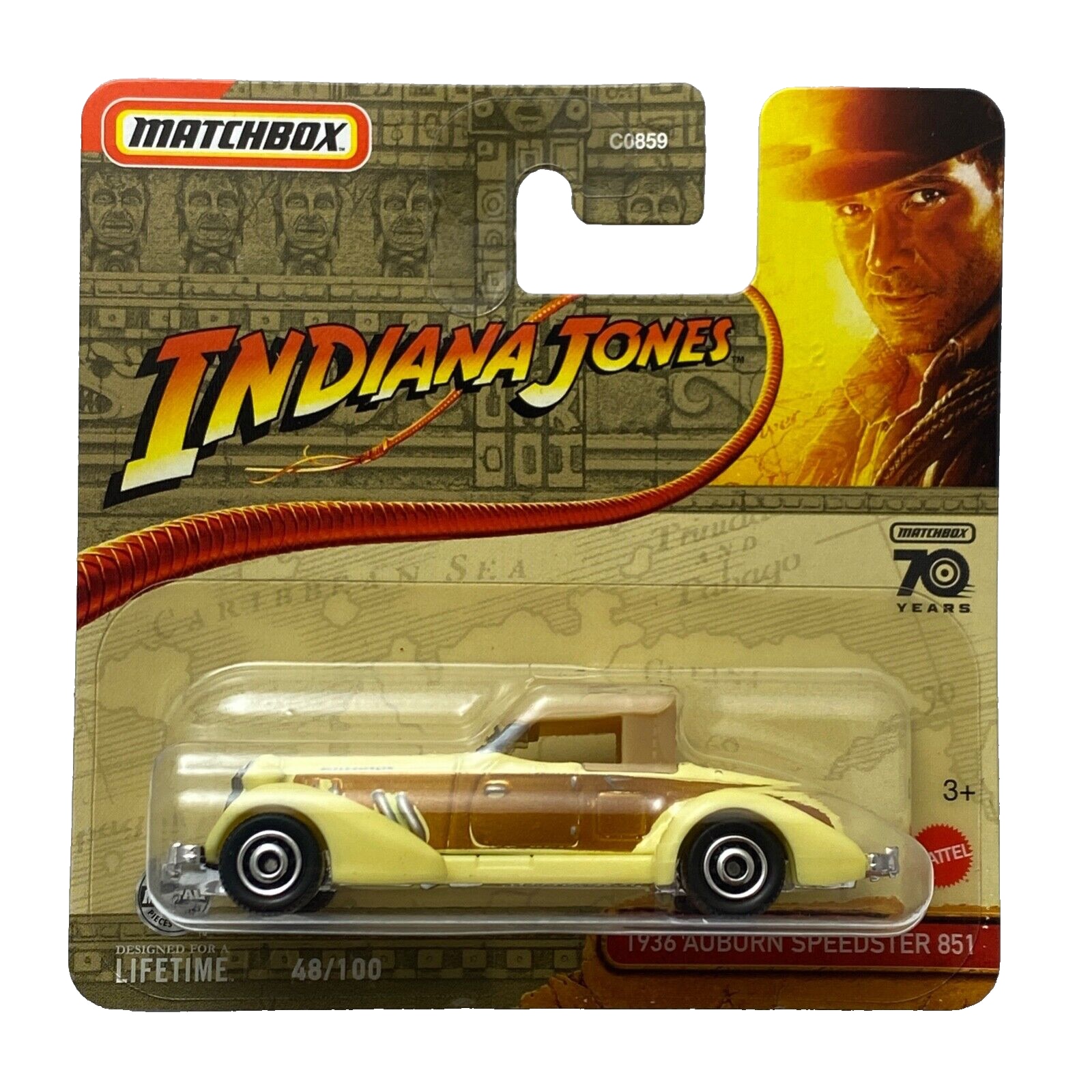 Masinuta metalica Matchbox Auburn Speedster 851 Indiana Jones, C0859, 1:64, maro/galben